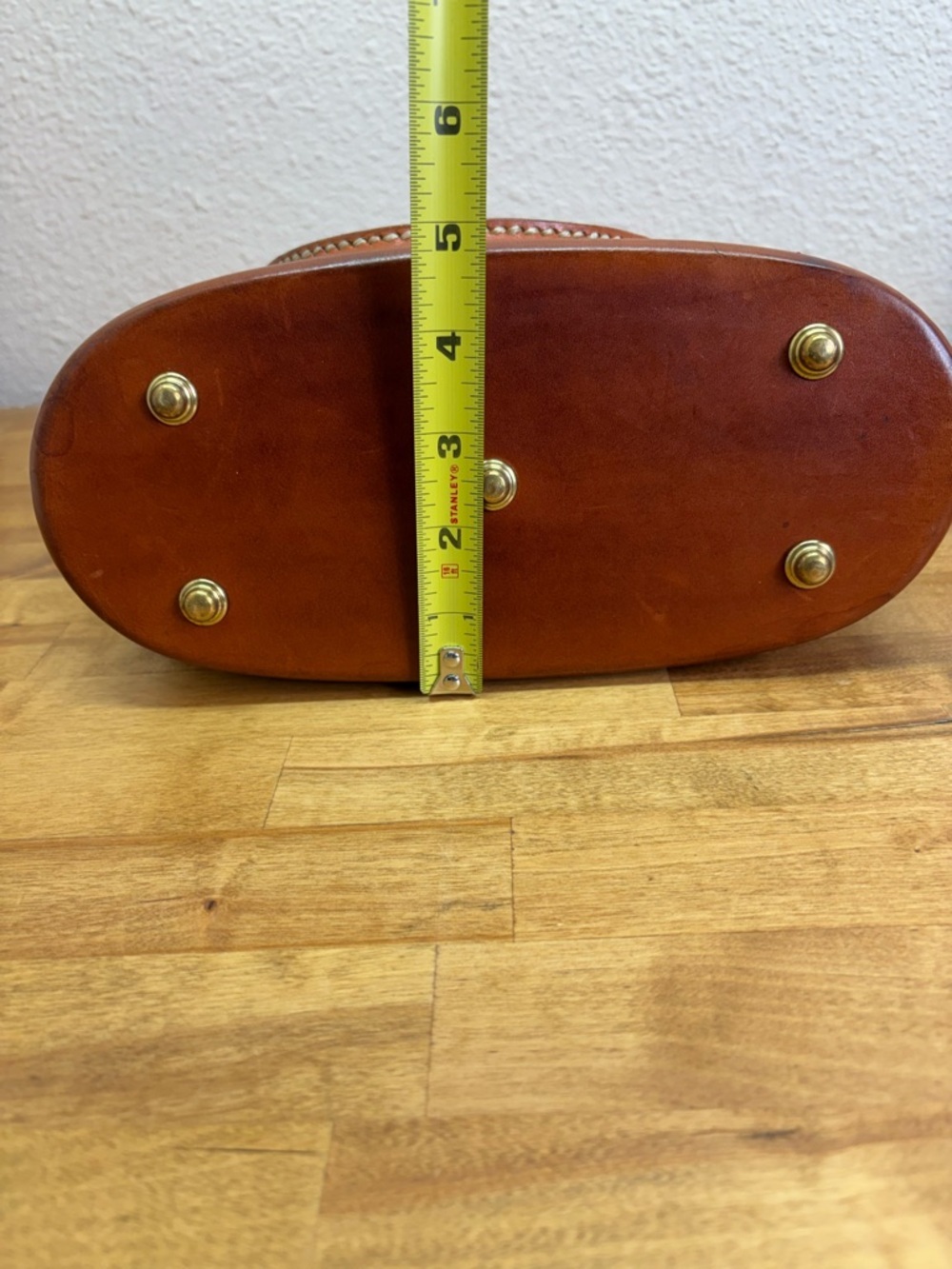 Vtg Dooney & Bourke All Weather Leather Domed Satchel Navy British Tan USA Made - Picture 15 of 15